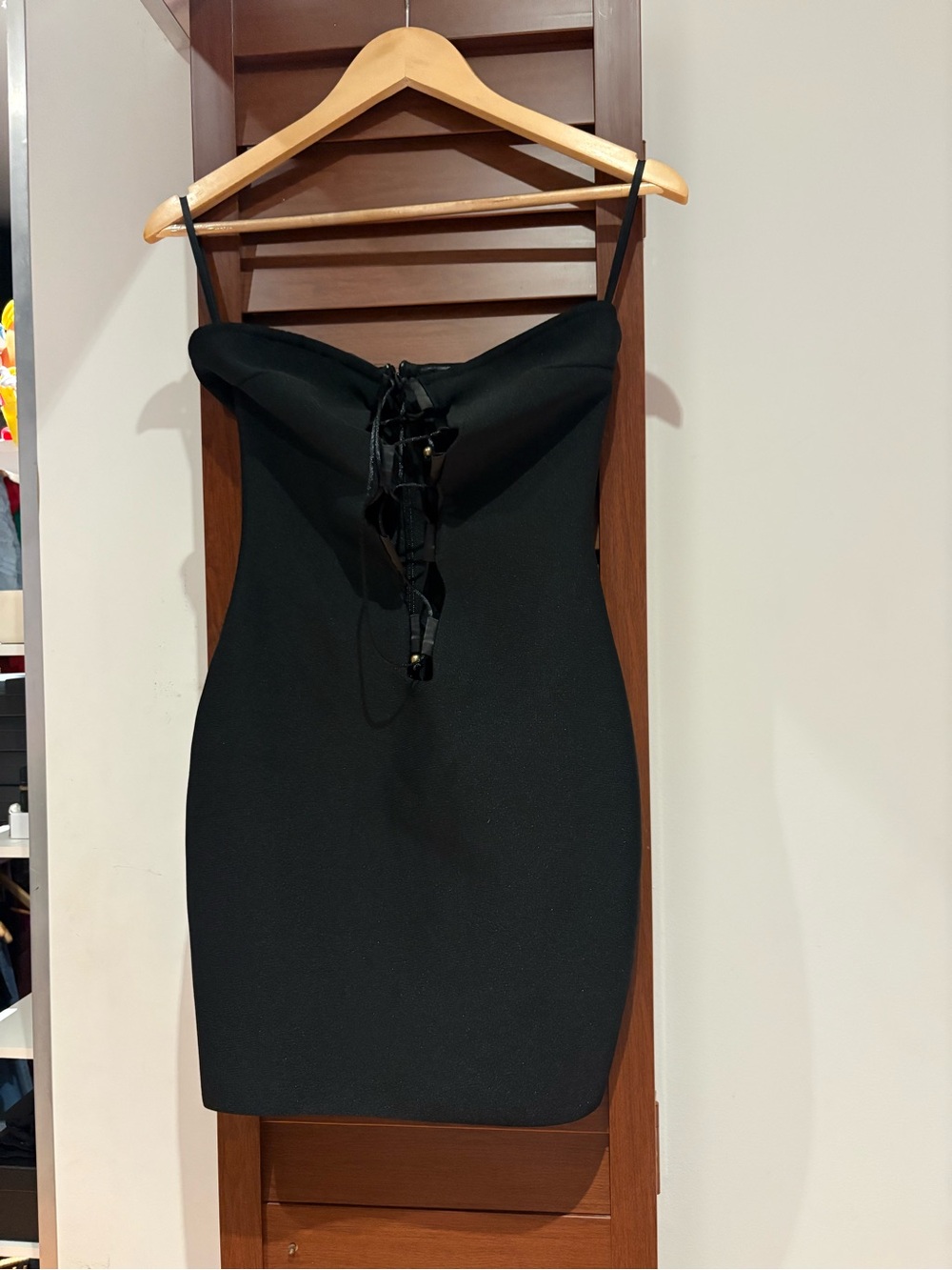 Strapless Black Lace-Up Mini Dress